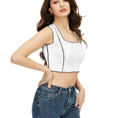 Trendy Polyester Knitting Crop Top – Stylish, Breathable & Versatile Women's Fashion DNK