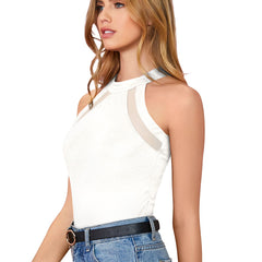 Chic Black Mesh Panel Halter Neck Top DNK