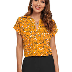 Floral Pleated V-Neck TOP DNK