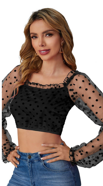 Dot Mesh Crop Top Party Wear DNK
