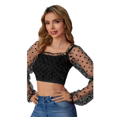 Dot Mesh Crop Top Party Wear