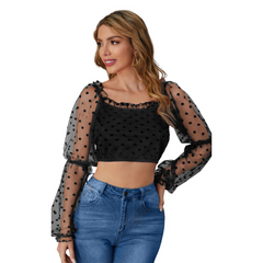 Dot Mesh Crop Top Party Wear