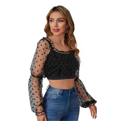 Dot Mesh Crop Top Party Wear