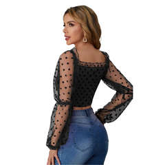 Dot Mesh Crop Top Party Wear DNK