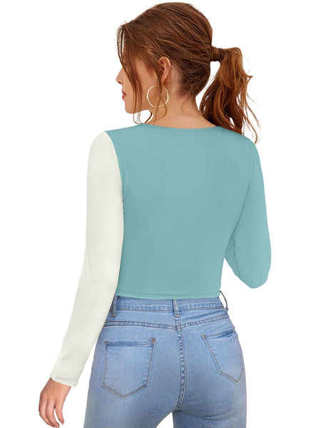 Dual-Tone Cutout Crop Top | Trendy & Chic Women's Top