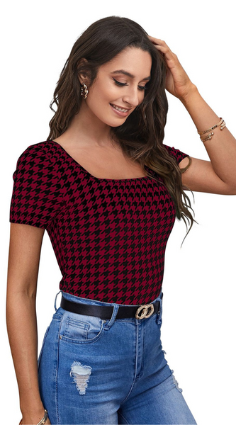 Printed Stretch Fit Top Checkered