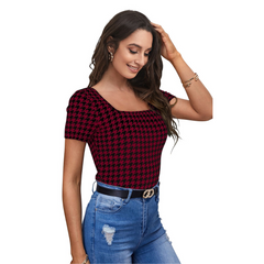 Printed Stretch Fit Top Checkered