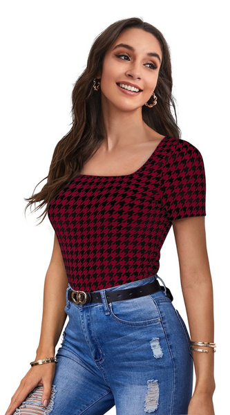 Printed Stretch Fit Top Checkered