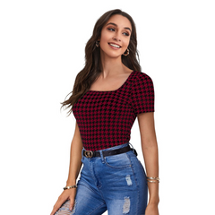 Printed Stretch Fit Top Checkered