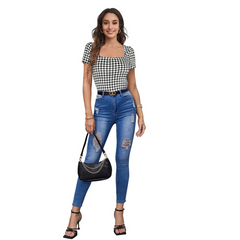 Printed Stretch Fit Top Checkered DNK