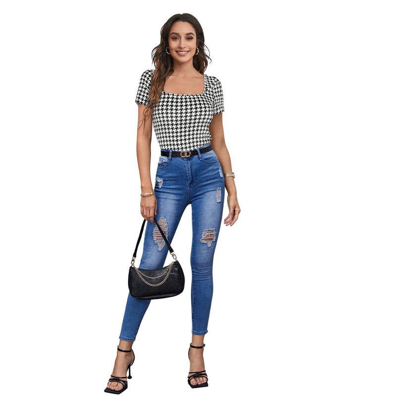 Printed Stretch Fit Top Checkered DNK