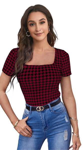 Printed Stretch Fit Top Checkered