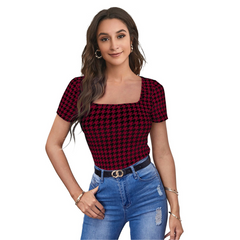 Printed Stretch Fit Top Checkered