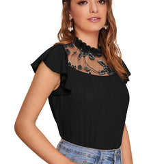 White Ruffled Round Neck Cropped Top DNK