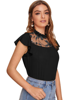 White Ruffled Round Neck Cropped Top