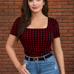 Printed Stretch Fit Top Checkered DNK