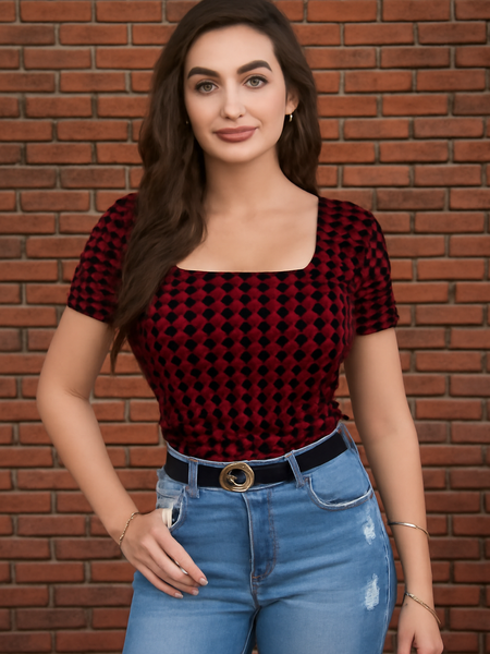 Printed Stretch Fit Top Checkered DNK
