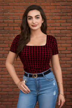Printed Stretch Fit Top Checkered