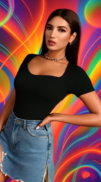 Square Neck Ribbed Cropped Top Short Sleeve DZ-2