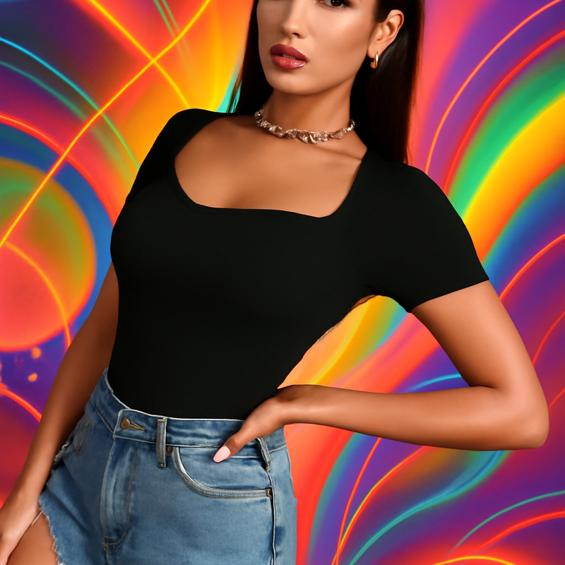 Square Neck Ribbed Cropped Top Short Sleeve DZ-2