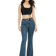 Trendy Polyester Knitting Crop Top – Stylish, Breathable & Versatile Women's Fashion DNK