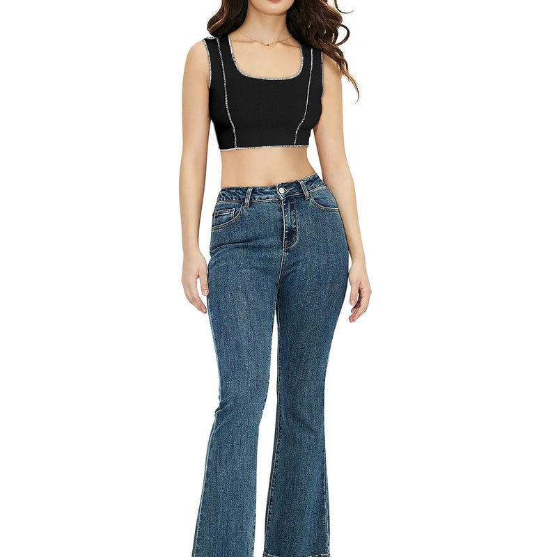 Trendy Polyester Knitting Crop Top – Stylish, Breathable & Versatile Women's Fashion DNK