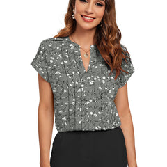 Floral Pleated V-Neck TOP DNK