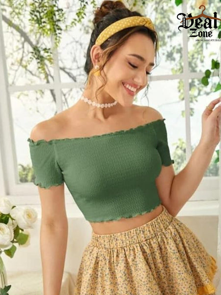Trendy Off-Shoulder Crop Top –  Ultimate Comfort DZ-8