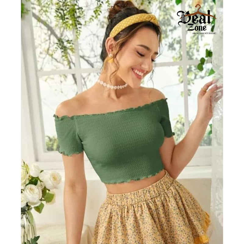 Trendy Off-Shoulder Crop Top –  Ultimate Comfort DZ-8