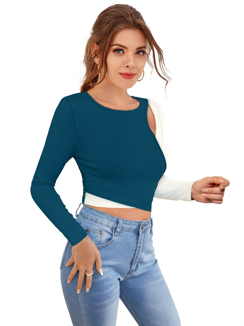 Dual-Tone Cutout Crop Top | Trendy & Chic Women's Top DNK