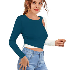 Dual-Tone Cutout Crop Top | Trendy & Chic Women's Top DNK