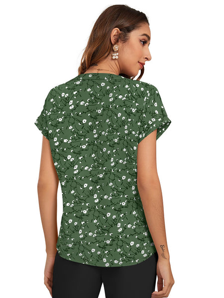 Floral Pleated V-Neck TOP DNK