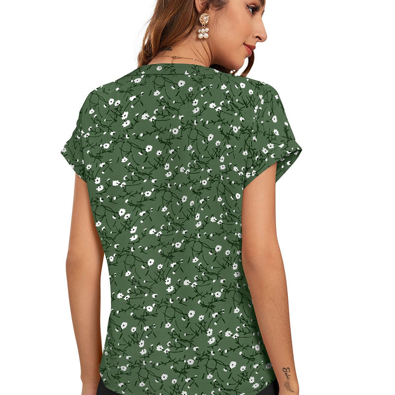 Floral Pleated V-Neck TOP DNK