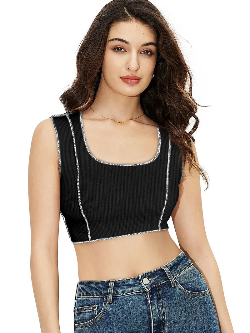 Trendy Polyester Knitting Crop Top – Stylish, Breathable & Versatile Women's Fashion DNK