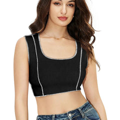 Trendy Polyester Knitting Crop Top – Stylish, Breathable & Versatile Women's Fashion DNK