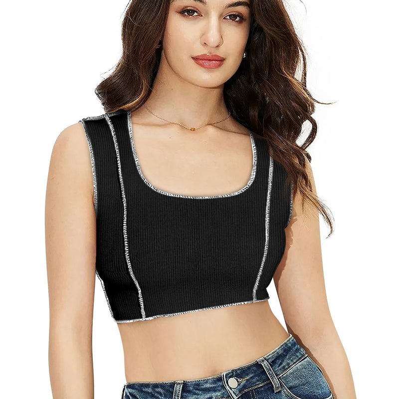 Trendy Polyester Knitting Crop Top – Stylish, Breathable & Versatile Women's Fashion DNK