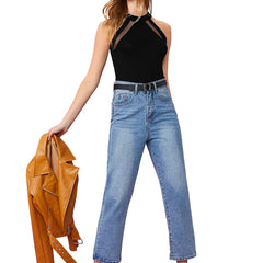 Chic Black Mesh Panel Halter Neck Top DNK