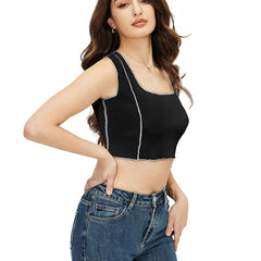Trendy Polyester Knitting Crop Top – Stylish, Breathable & Versatile Women's Fashion DNK