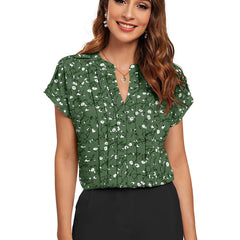 Floral Pleated V-Neck TOP DNK