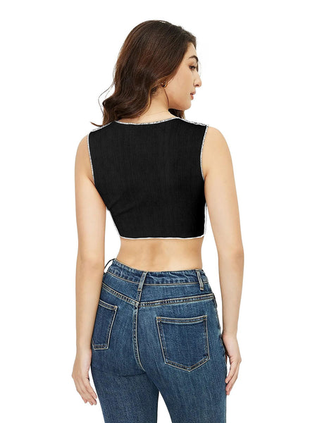 Trendy Polyester Knitting Crop Top – Stylish, Breathable & Versatile Women's Fashion