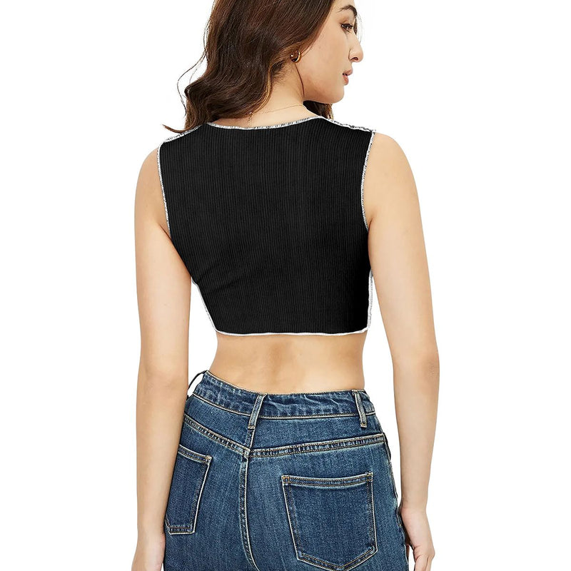 Trendy Polyester Knitting Crop Top – Stylish, Breathable & Versatile Women's Fashion DNK