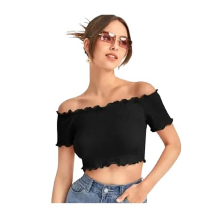Trendy Off-Shoulder Crop Top –  Ultimate Comfort DZ-8