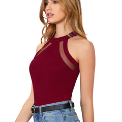 Chic Black Mesh Panel Halter Neck Top DNK