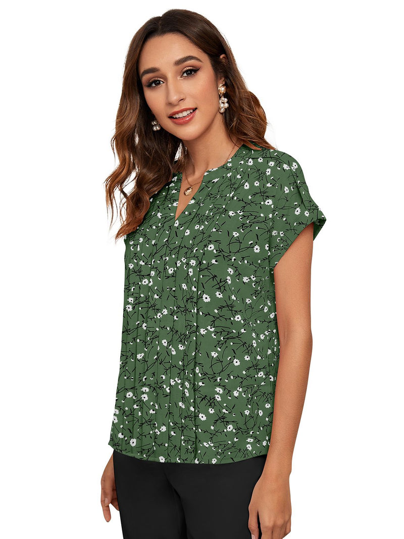 Floral Pleated V-Neck TOP DNK