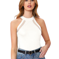 Chic Black Mesh Panel Halter Neck Top DNK