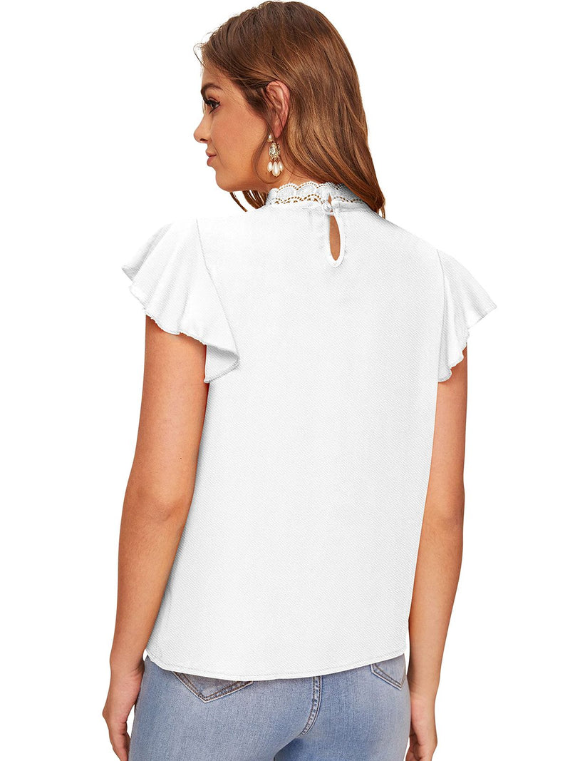 White Ruffled Round Neck Cropped Top DNK