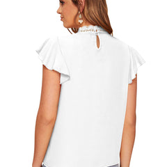 White Ruffled Round Neck Cropped Top DNK